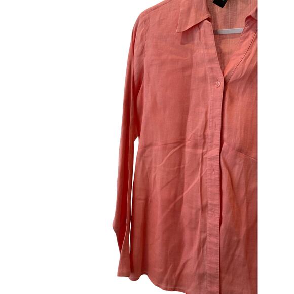 St. Tropez West Medium 100% Linen Button Top Blouse Women Shirt Orange Peach - Picture 3 of 4